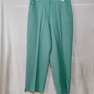 Sag Harbor Aqua Blue Silk Ankle Pants Slacks Womens 14 Elastic Waist NEW NWT N
